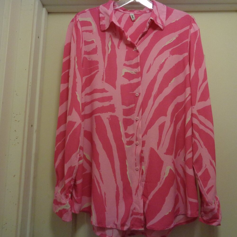 HOT PINK SWIRLS & PATTERNS  GIRL LONG SLEEVE SHIRT BLOUSE BY DNKY S